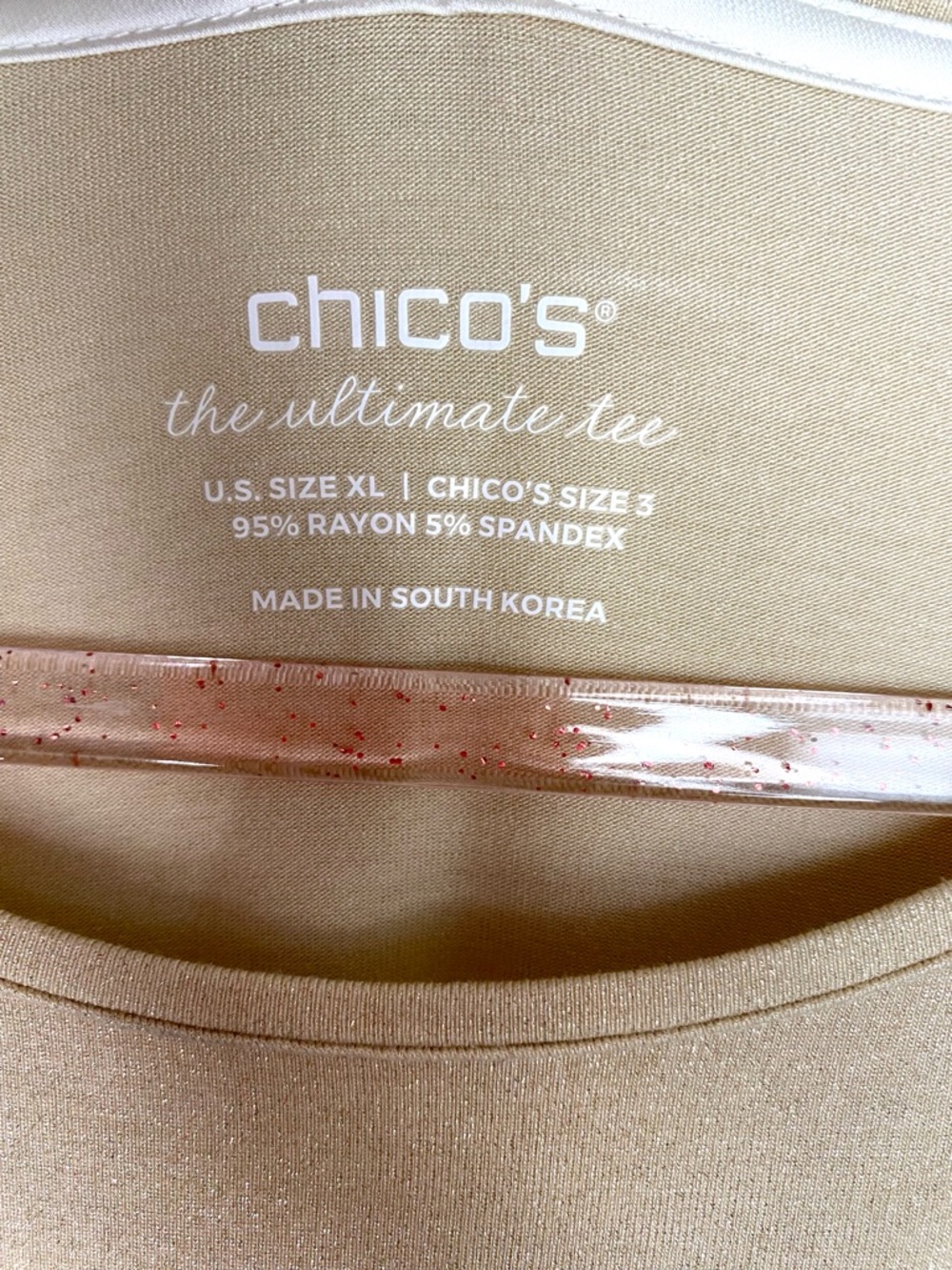 Chico's 3/XL Champagne Shimmer Ultimate Tee Women's Neutral Sparle Long-Sleeved - Picture 2 of 5